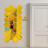 Look Decor 28 Hexagon With 10 Butterfly Golden Acrylic Mirror Wall Sticker|Mirror For Wall|Mirror Stickers For Wall|Wall Mirror|Flexible Mirror|3D Mirror Wall Stickers|Wall Sticker Cp-255-thumb2