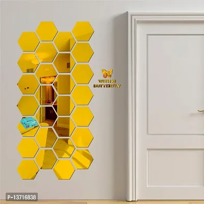 Look Decor 28 Hexagon With 10 Butterfly Golden Acrylic Mirror Wall Sticker|Mirror For Wall|Mirror Stickers For Wall|Wall Mirror|Flexible Mirror|3D Mirror Wall Stickers|Wall Sticker Cp-255-thumb3