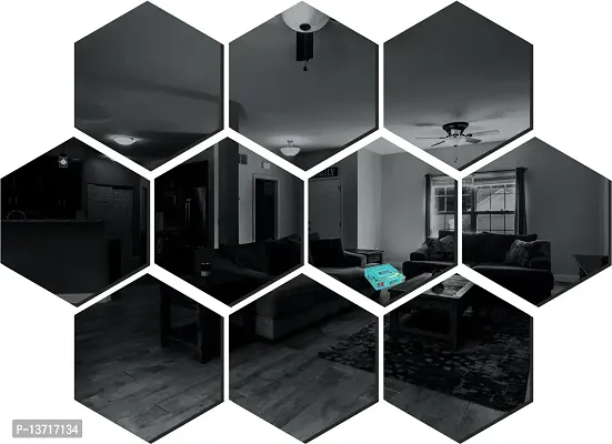 Look Decor 10 Hexagon Black-Cp7 Acrylic Mirror Wall Sticker|Mirror For Wall|Mirror Stickers For Wall|Wall Mirror|Flexible Mirror|3D Mirror Wall Stickers|Wall Sticker Cp-533-thumb0