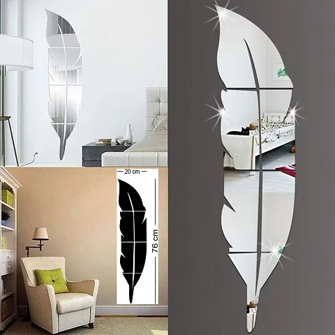 Look Decor Plume Feather Silver Acrylic Mirror Wall Sticker|Mirror For Wall|Mirror Stickers For Wall|Wall Mirror|Flexible Mirror|3D Mirror Wall Stickers|Wall Sticker Cp-442