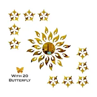 Look Decor Sun 50 Star Golden 20 Butterfly-Cp384 Acrylic Mirror Wall Sticker|Mirror For Wall|Mirror Stickers For Wall|Wall Mirror|Flexible Mirror|3D Mirror Wall Stickers|Wall Sticker Cp-910-thumb1