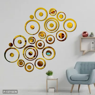 Look Decor 40 Ring And Dots Golden Acrylic Mirror Wall Sticker|Mirror For Wall|Mirror Stickers For Wall|Wall Mirror|Flexible Mirror|3D Mirror Wall Stickers|Wall Sticker Cp-82