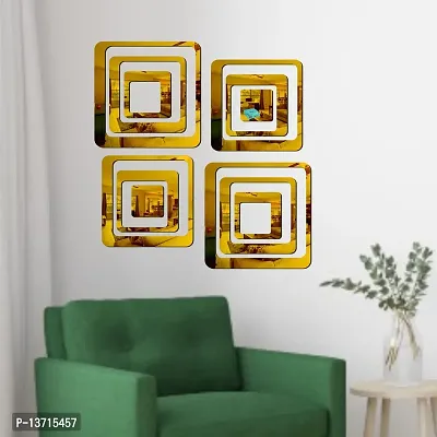 Look Decor 12 Square Golden Acrylic Mirror Wall Sticker|Mirror For Wall|Mirror Stickers For Wall|Wall Mirror|Flexible Mirror|3D Mirror Wall Stickers|Wall Sticker Cp-5