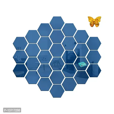 Look Decor 30 Hexagon Blue-Cp147 Acrylic Mirror Wall Sticker|Mirror For Wall|Mirror Stickers For Wall|Wall Mirror|Flexible Mirror|3D Mirror Wall Stickers|Wall Sticker Cp-673-thumb0