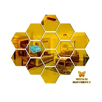 Look Decor 14 Hexagon With 10 Butterfly Golden Acrylic Mirror Wall Sticker|Mirror For Wall|Mirror Stickers For Wall|Wall Mirror|Flexible Mirror|3D Mirror Wall Stickers|Wall Sticker Cp-234-thumb1
