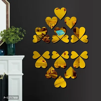 Look Decor 12 Large 12 Small Heart Golden-Cp772 Acrylic Mirror Wall Sticker|Mirror For Wall|Mirror Stickers For Wall|Wall Mirror|Flexible Mirror|3D Mirror Wall Stickers|Wall Sticker Cp-1298