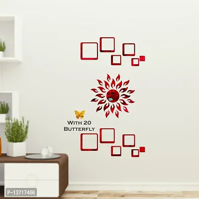 Look Decor Sun 12 Square Red 20 Butterfly-Cp317 Acrylic Mirror Wall Sticker|Mirror For Wall|Mirror Stickers For Wall|Wall Mirror|Flexible Mirror|3D Mirror Wall Stickers|Wall Sticker Cp-843-thumb3