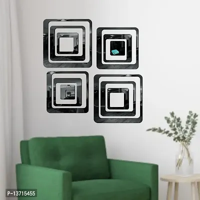 Look Decor 12 Square Black Acrylic Mirror Wall Sticker|Mirror For Wall|Mirror Stickers For Wall|Wall Mirror|Flexible Mirror|3D Mirror Wall Stickers|Wall Sticker Cp-3