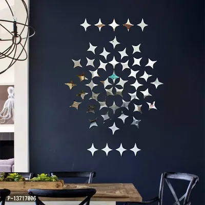 Look Decor 50 Star Silver Acrylic Mirror Wall Sticker|Mirror For Wall|Mirror Stickers For Wall|Wall Mirror|Flexible Mirror|3D Mirror Wall Stickers|Wall Sticker Cp-414-thumb0