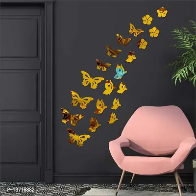 Look Decor Butterfly Golden Acrylic Mirror Wall Sticker|Mirror For Wall|Mirror Stickers For Wall|Wall Mirror|Flexible Mirror|3D Mirror Wall Stickers|Wall Sticker Cp-299