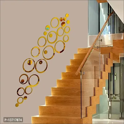 Look Decor 30 Rings And Dots Golden Acrylic Mirror Wall Sticker|Mirror For Wall|Mirror Stickers For Wall|Wall Mirror|Flexible Mirror|3D Mirror Wall Stickers|Wall Sticker Cp-477