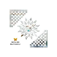 Look Decor Sun Flame And 100 Square Silver With 20 Butterfly Golden Acrylic Mirror Wall Sticker|Mirror For Wall|Mirror Stickers For Wall|Wall Mirror|Flexible Mirror|3D Mirror Wall Stickers|Wall Sticker Cp-170-thumb1