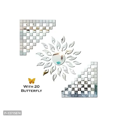 Look Decor Sun Flame And 100 Square Silver With 20 Butterfly Golden Acrylic Mirror Wall Sticker|Mirror For Wall|Mirror Stickers For Wall|Wall Mirror|Flexible Mirror|3D Mirror Wall Stickers|Wall Sticker Cp-170-thumb2