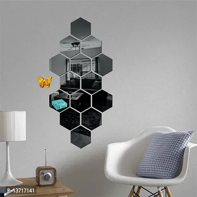 Look Decor 14 Hexagon Black-Cp14 Acrylic Mirror Wall Sticker|Mirror For Wall|Mirror Stickers For Wall|Wall Mirror|Flexible Mirror|3D Mirror Wall Stickers|Wall Sticker Cp-540