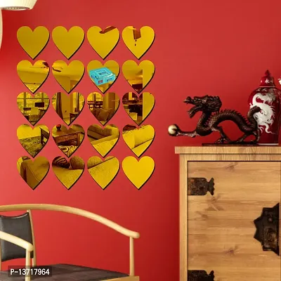 Look Decor 20 Heart Golden-Cp776 Acrylic Mirror Wall Sticker|Mirror For Wall|Mirror Stickers For Wall|Wall Mirror|Flexible Mirror|3D Mirror Wall Stickers|Wall Sticker Cp-1302