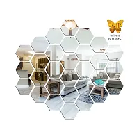 Look Decor 30 Hexagon Silver And 10 Butterfly Acrylic Mirror Wall Sticker|Mirror For Wall|Mirror Stickers For Wall|Wall Mirror|Flexible Mirror|3D Mirror Wall Stickers|Wall Sticker Cp-1322-thumb1