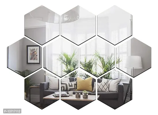 Look Decor 10 Hexagon Silver Acrylic Mirror Wall Sticker|Mirror For Wall|Mirror Stickers For Wall|Wall Mirror|Flexible Mirror|3D Mirror Wall Stickers|Wall Sticker Cp-512