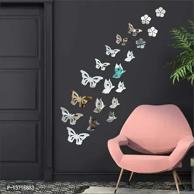 Look Decor Butterfly Silver Acrylic Mirror Wall Sticker|Mirror For Wall|Mirror Stickers For Wall|Wall Mirror|Flexible Mirror|3D Mirror Wall Stickers|Wall Sticker Cp-300