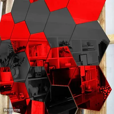 Look Decor Hexagon 10 Black 10 Red-Cp97 Acrylic Mirror Wall Sticker|Mirror For Wall|Mirror Stickers For Wall|Wall Mirror|Flexible Mirror|3D Mirror Wall Stickers|Wall Sticker Cp-623