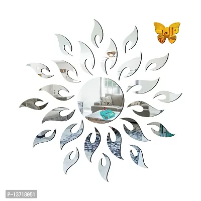 Look Decor Sun Silver With 10 Butterfly Acrylic Mirror Wall Sticker|Mirror For Wall|Mirror Stickers For Wall|Wall Mirror|Flexible Mirror|3D Mirror Wall Stickers|Wall Sticker Cp-1371-thumb0