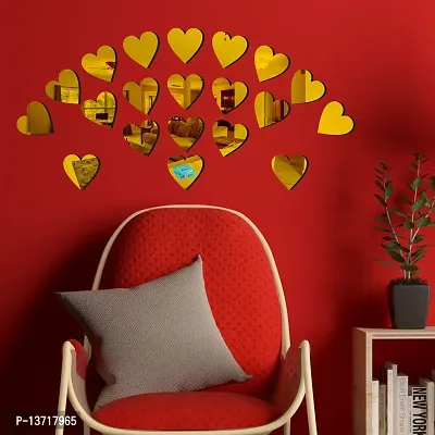 Look Decor 20 Heart Golden-Cp777 Acrylic Mirror Wall Sticker|Mirror For Wall|Mirror Stickers For Wall|Wall Mirror|Flexible Mirror|3D Mirror Wall Stickers|Wall Sticker Cp-1303