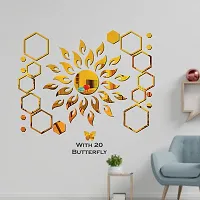 Look Decor Sun Flame 20 Hexagon Shape With 20 Butterfly Golden Acrylic Mirror Wall Sticker|Mirror For Wall|Mirror Stickers For Wall|Wall Mirror|Flexible Mirror|3D Mirror Wall Stickers|Wall Sticker Cp-203-thumb2