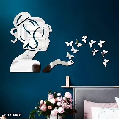 Look Decor Angel Fairy With Butterfly Silver Acrylic Mirror Wall Sticker|Mirror For Wall|Mirror Stickers For Wall|Wall Mirror|Flexible Mirror|3D Mirror Wall Stickers|Wall Sticker Cp-1402-thumb0