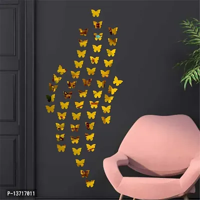 Look Decor 50 Butterfly Golden Acrylic Mirror Wall Sticker|Mirror For Wall|Mirror Stickers For Wall|Wall Mirror|Flexible Mirror|3D Mirror Wall Stickers|Wall Sticker Cp-419