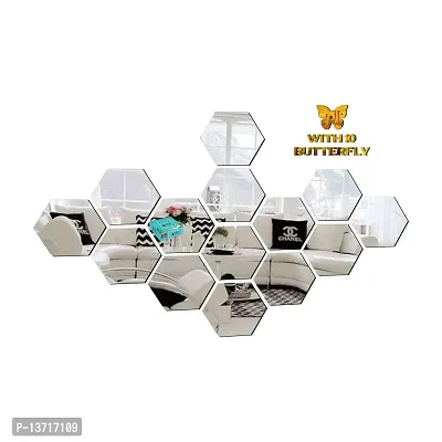 Look Decor 14 Hexagon Silver 10 Butterfly Acrylic Mirror Wall Sticker|Mirror For Wall|Mirror Stickers For Wall|Wall Mirror|Flexible Mirror|3D Mirror Wall Stickers|Wall Sticker Cp-509-thumb3