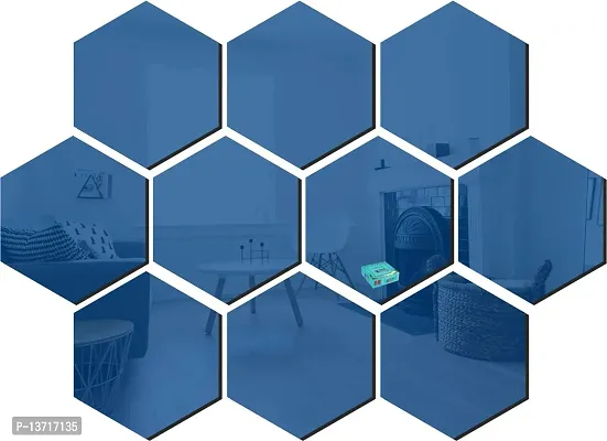 Look Decor 10 Hexagon Blue-Cp8 Acrylic Mirror Wall Sticker|Mirror For Wall|Mirror Stickers For Wall|Wall Mirror|Flexible Mirror|3D Mirror Wall Stickers|Wall Sticker Cp-534