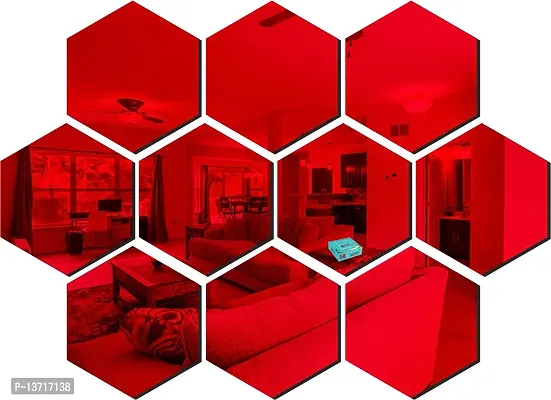 Look Decor 10 Hexagon Red-Cp11 Acrylic Mirror Wall Sticker|Mirror For Wall|Mirror Stickers For Wall|Wall Mirror|Flexible Mirror|3D Mirror Wall Stickers|Wall Sticker Cp-537-thumb0