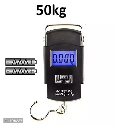 Electronic Digital Weighing Hanging Stainless Steel Hook Luggage Portable Scale with LCD Display for Industrial Fishing Factory Use Capacity 50Kg (Black)-thumb0