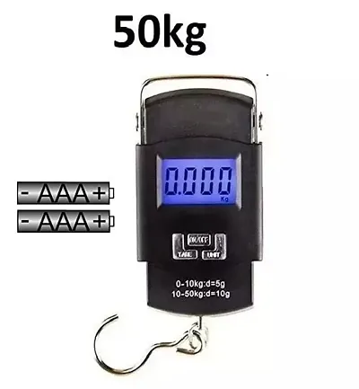 Electronic Digital Weighing Hanging Stainless Steel Hook Luggage Portable Scale with LCD Display for Industrial Fishing Factory Use Capacity 50Kg (Black)