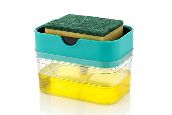 Kitchen Accessories Items Dispenser Soap Pump Sponge Holder Plastic Liquid Soap Dispenser Kitchen Set Cleaning Sink Dishwasher Liquid, Gel, Shampoo, Soap Dispenser, Pack of 1