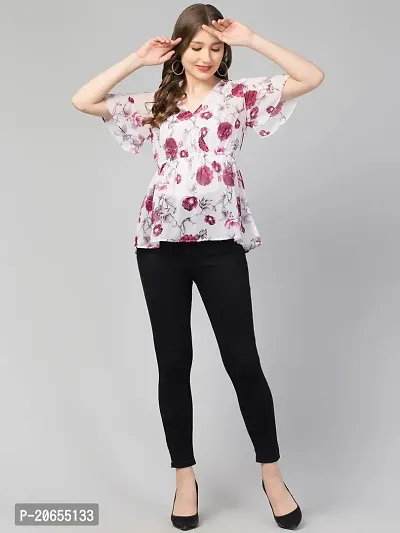 CULPI Women's V-Neck Floral Printed Flared Sleeve Tops Stylish Tops with Unique Design 1/5 Sleeve Top wear for Women's/Girls-thumb5