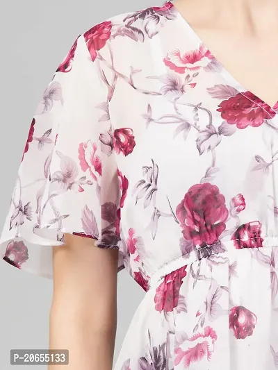 CULPI Women's V-Neck Floral Printed Flared Sleeve Tops Stylish Tops with Unique Design 1/5 Sleeve Top wear for Women's/Girls-thumb3
