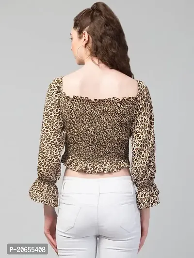 SHRASHTI Women's Regular Fit Crop Top with Animal Print Brown X-Small-thumb2