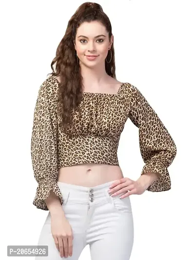 SHRASHTI Women's Regular Fit Crop Top with Animal Print Brown Medium-thumb0