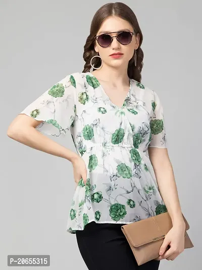 CULPI Women's V-Neck Floral Printed Flared Sleeve Tops Stylish Tops with Unique Design 1/5 Sleeve Top wear for Women's/Girls-thumb2