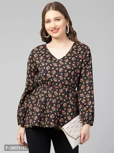 CULPI Women's V-Neck Floral Printed Flared Sleeve Tops Stylish Tops with Unique Design 1/7 Sleeve Top wear for Women's/Girls-thumb2