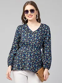 CULPI Women's V-Neck Floral Printed Flared Sleeve Tops Stylish Tops with Unique Design 1/7 Sleeve Top wear for Women's/Girls-thumb1