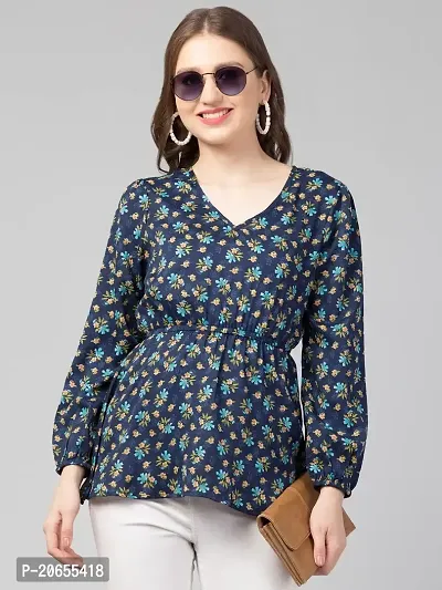 CULPI Women's V-Neck Floral Printed Flared Sleeve Tops Stylish Tops with Unique Design 1/7 Sleeve Top wear for Women's/Girls-thumb2