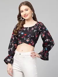 CULPI Women's V-Neck Floral Printed Flared Sleeve Tops Stylish Tops with Unique Design 1/11 Sleeve Top wear for Women's/Girls-thumb3