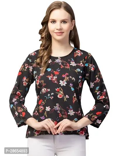 SHRASHTI Round Neck Floral Print with Full Sleeve Regular top for Women (X-Large, Black)