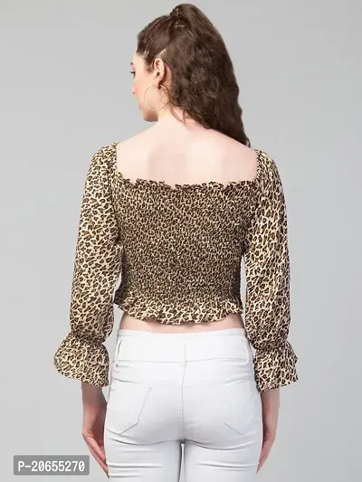 SHRASHTI Women's Regular Fit Crop Top with Animal Print Brown Small-thumb2