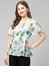 CULPI Women's V-Neck Floral Printed Flared Sleeve Tops Stylish Tops with Unique Design 1/5 Sleeve Top wear for Women's/Girls-thumb3