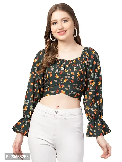 CULPI Women's V-Neck Floral Printed Flared Sleeve Tops Stylish Tops with Unique Design 1/11 Sleeve Top wear for Women's/Girls