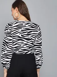 SHRASHTI Casual Regular Sleeves Animal Print Women White, Black Top (Small)-thumb1