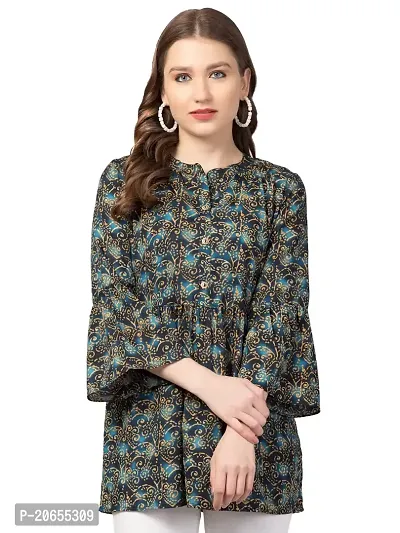CULPI Women's V-Neck Floral Printed Flared Sleeve Tops Stylish Tops with Unique Design 1/8 Sleeve Top wear for Women's/Girls