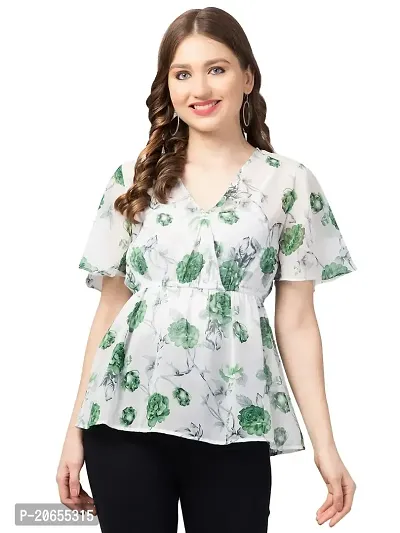 CULPI Women's V-Neck Floral Printed Flared Sleeve Tops Stylish Tops with Unique Design 1/5 Sleeve Top wear for Women's/Girls-thumb0